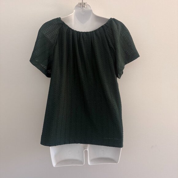 LOFT Hunter Green Eyelet Knit Top | Lined | On/Off Shoulder | Size M - Picture 4 of 8
